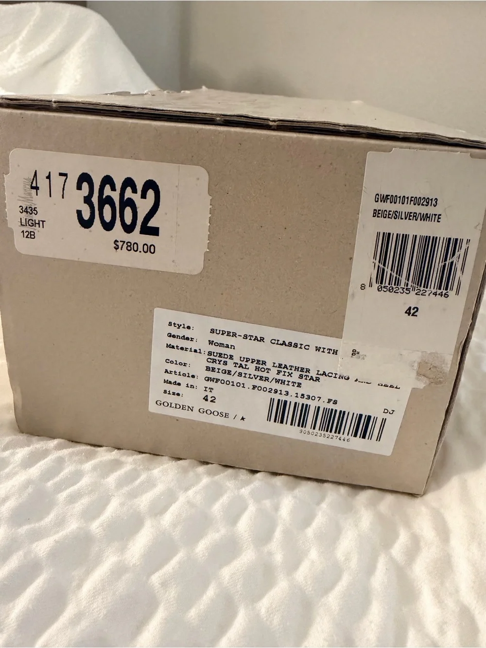 Golden Goose Beige Suede Sneakers with White Panels & Silver Laces